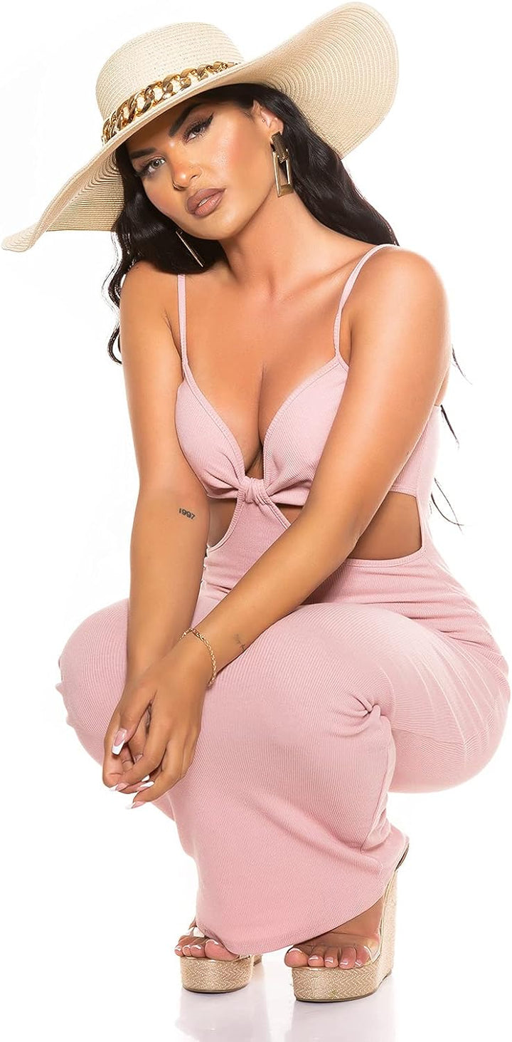 Uni Feinripp Maxi Träger Kleid mit sexy Cutouts Einheitsgrösse Altrosa, Einheitsgrösse Altrosa