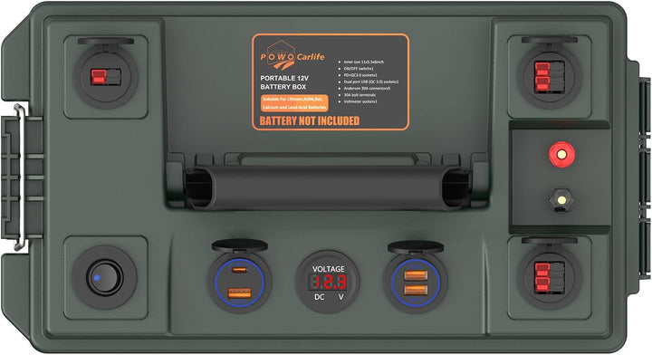 Batteriebox für 30Ah/20Ah/10Ah Akku, wasserdichte Batteriebox mit Anderson-Stecker und Dual QC3.0, 1
