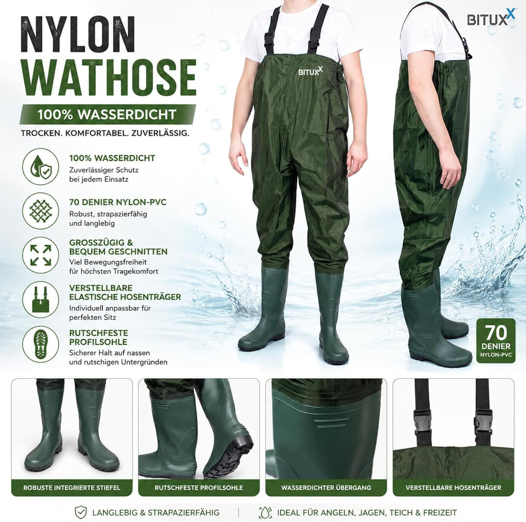 MS-Point Wathose Anglerhose Watstiefel Watt Fisch Teich Gummi PVC Nylon Gr. 46