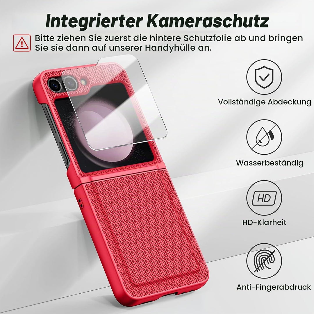 Doeshine für Samsung Galaxy Z Flip 5 Hülle mit Scharnierschutz &amp; Displayschutzfolie, Rutschfester Te