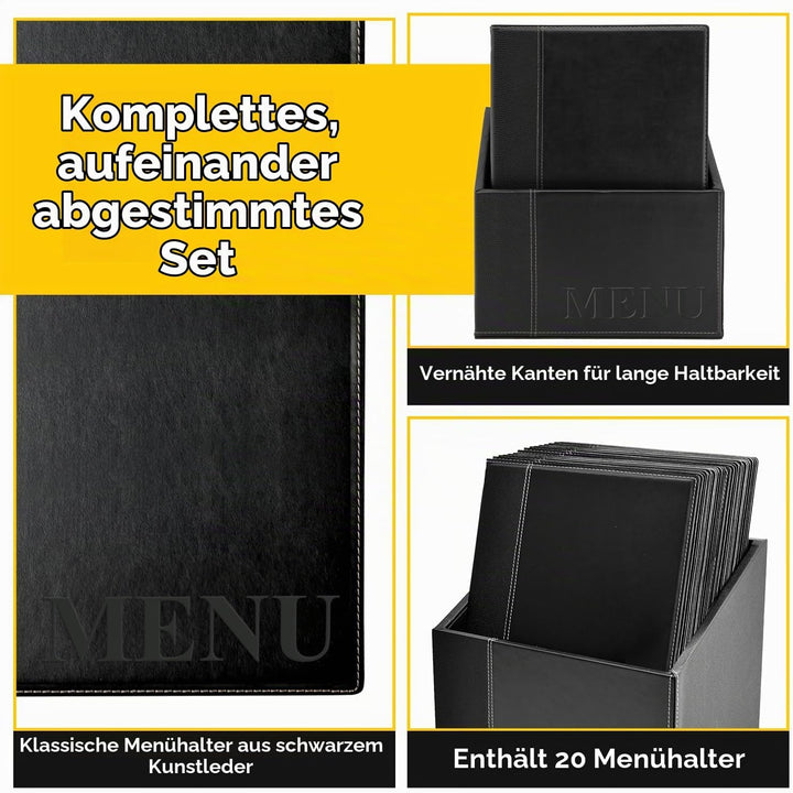 Securit Trendy Range Menükartenbox mit 20 Karten im A4-Format, je 1 doppelseitiger Einleger, Schwarz