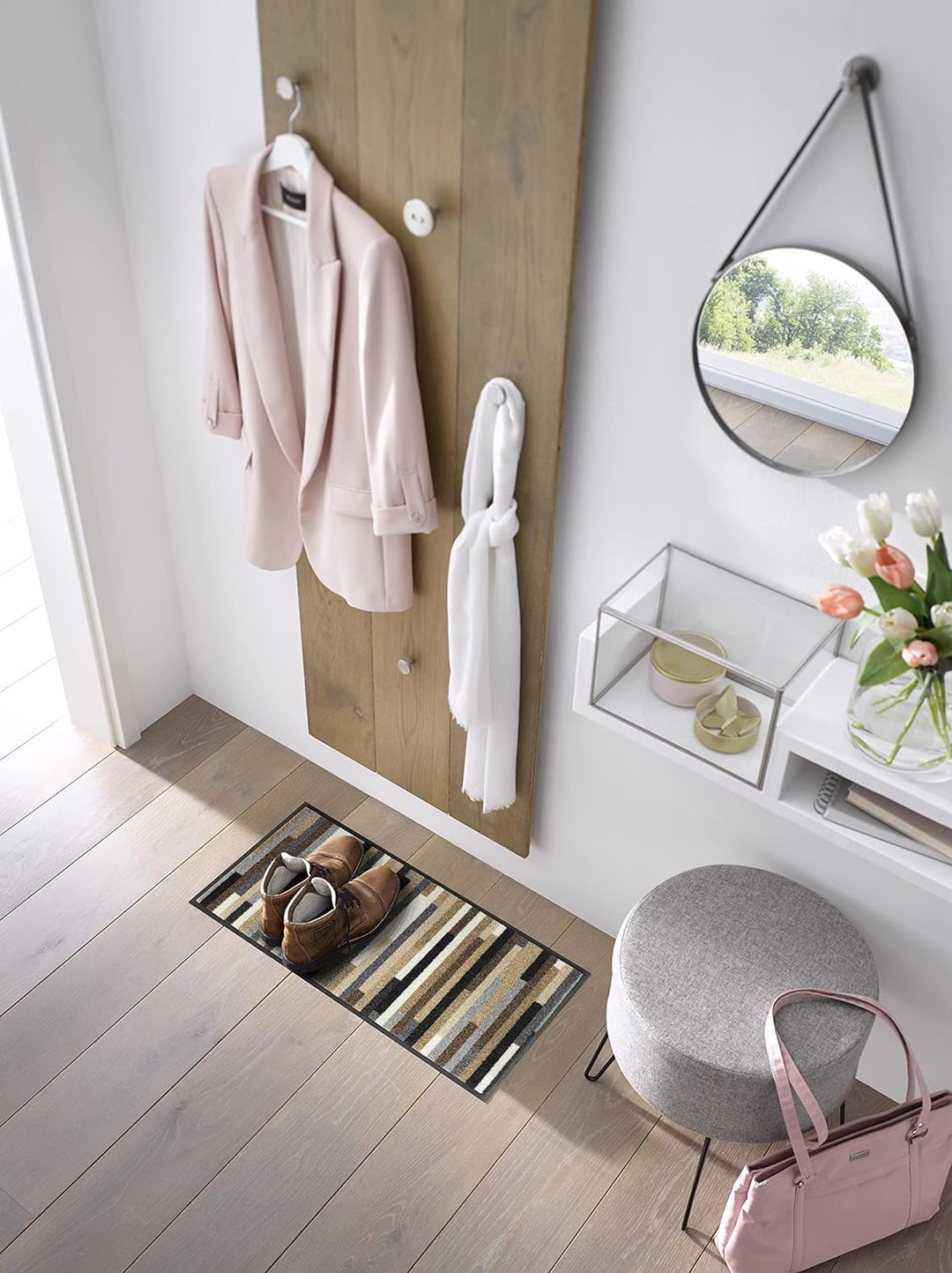 wash+dry Fussmatte, Mikado Stripes Nature 35x75cm, innen und aussen, waschbar 35x75cm Mikado Stripes