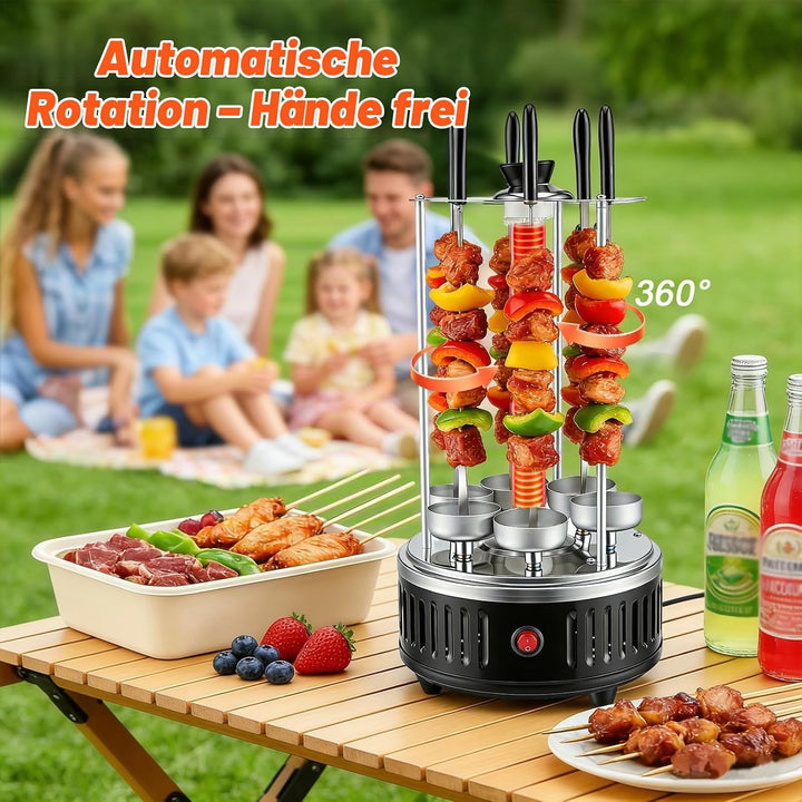 Elektrischer Schaschlikgrill für Balkon und Zuhause,1000W Vertikalgrill mit 12 Spiessen &amp; 2 Heizröhr
