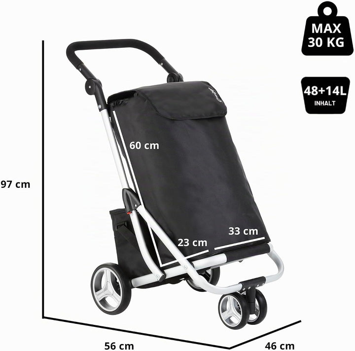 Cruiser Einkaufswagen 59 Liter mit 14 ltr Kuhltasche - 3 räder Einkaufstrolley (schwar) Schwarz, Sch