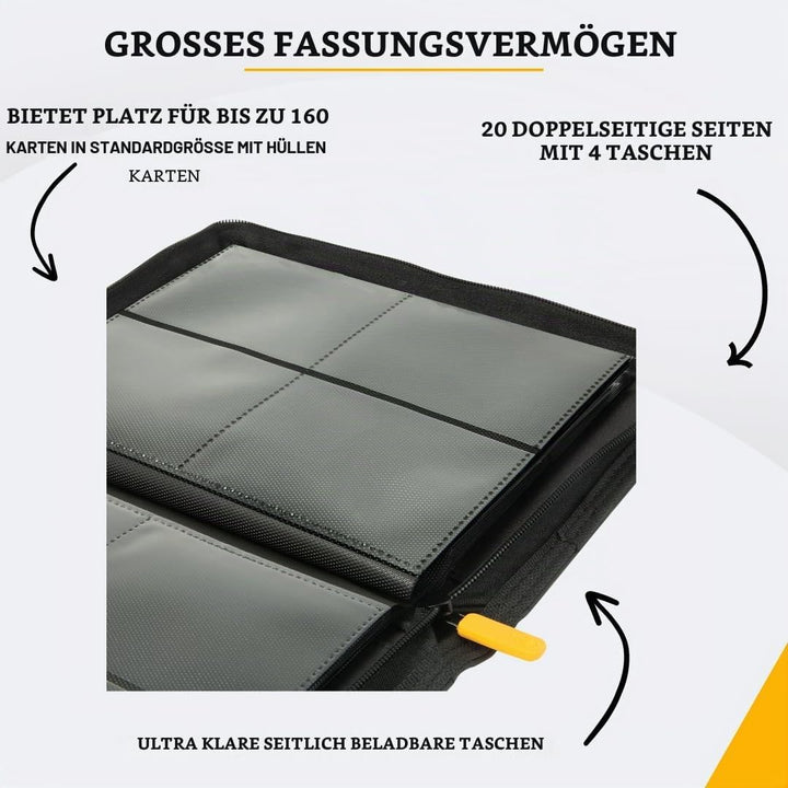 Card Guardian - 4 Pocket Premium Binder mit Reissverschluss und Seitentaschen für 160 Karten Sammelk