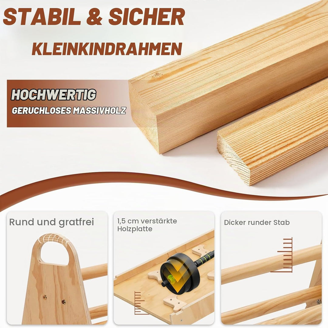 6in1 Montessori Klettergerüst, Klettern Kinder Indoor mit Kletterbogen, Rutsche und Mini Kinder Malt