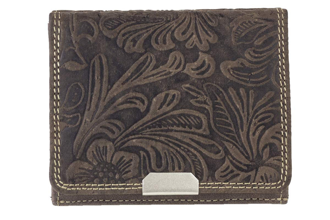 Wiener Schachtel mit RFID-Schutz Blumen-Print im Ausweis-Format mit grosser Kleingeldschütte im Vint