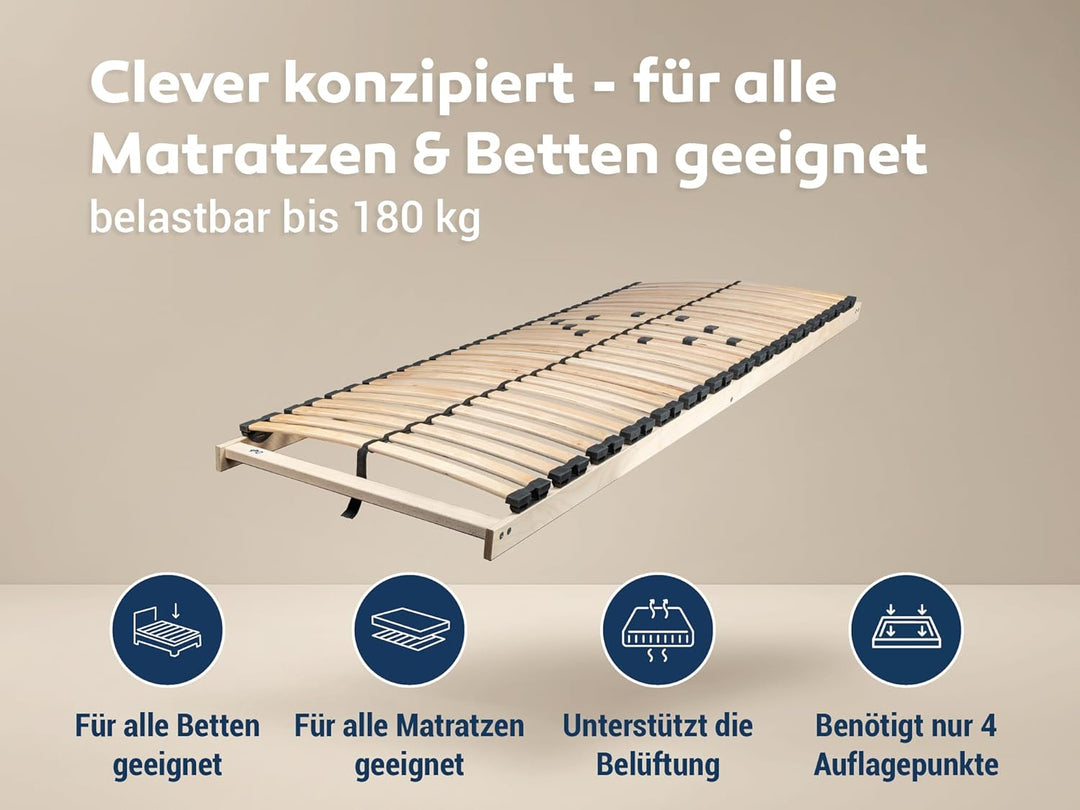 Betten-ABC Max 1 NV Lattenrost zur Selbstmontage, mit 28 Leisten und Mittelzonenverstellung, für all