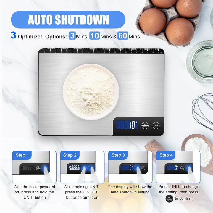 Grosse Digitale Küchenwaage 15kg, Präzise Lebensmittelwaage mit 1g Genauigkeit, Individuelle Auto-Ab