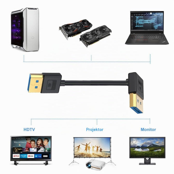 CY Cable Ultrafein nach oben abgewinkeltes DisplayPort 1.4 DP-zu-DP-Kabel 8K 60 Hz Kabel Ultra-HD UH