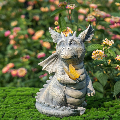 TERESA'S COLLECTIONS Gartenfiguren für Aussen Drachen Figuren Solarleuchte sitzender Drache Gartenfi