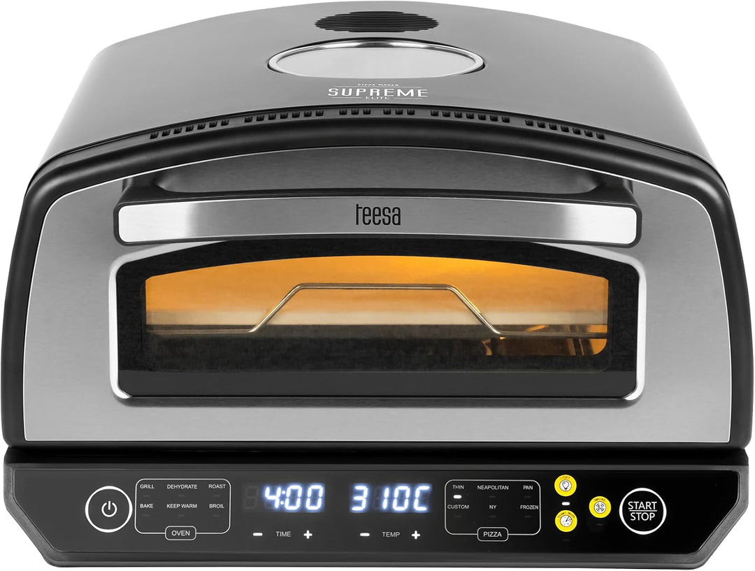 Teesa Pizzaofen SUPREME ELITE Leistung 2200 Watt 450 Grad Zwei Heizungen Fenster im Gehäuse Stein 33