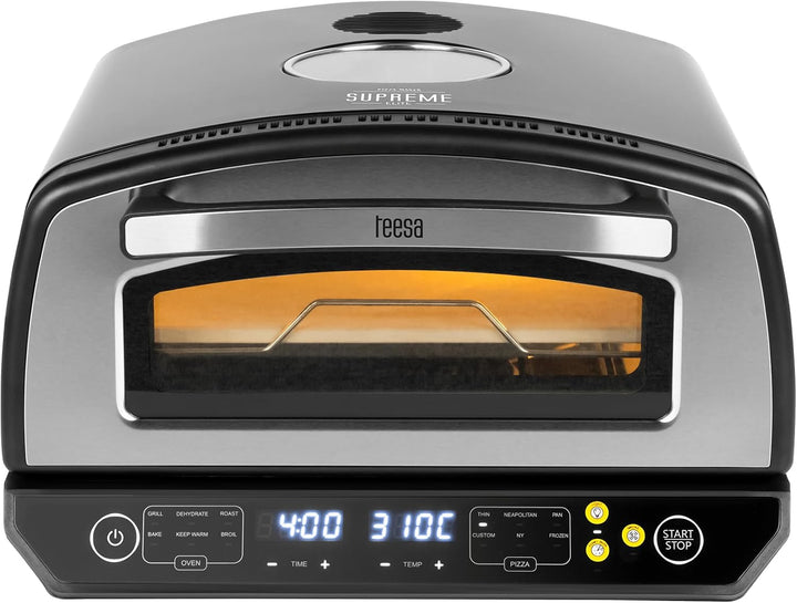 Teesa Pizzaofen SUPREME ELITE Leistung 2200 Watt 450 Grad Zwei Heizungen Fenster im Gehäuse Stein 33