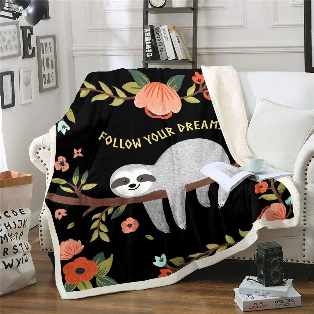 Loussiesd Faultier 150x200cm Kuscheldecke Kinder Faultier Tiere Wohndecke Tropische Blumen Blätter F