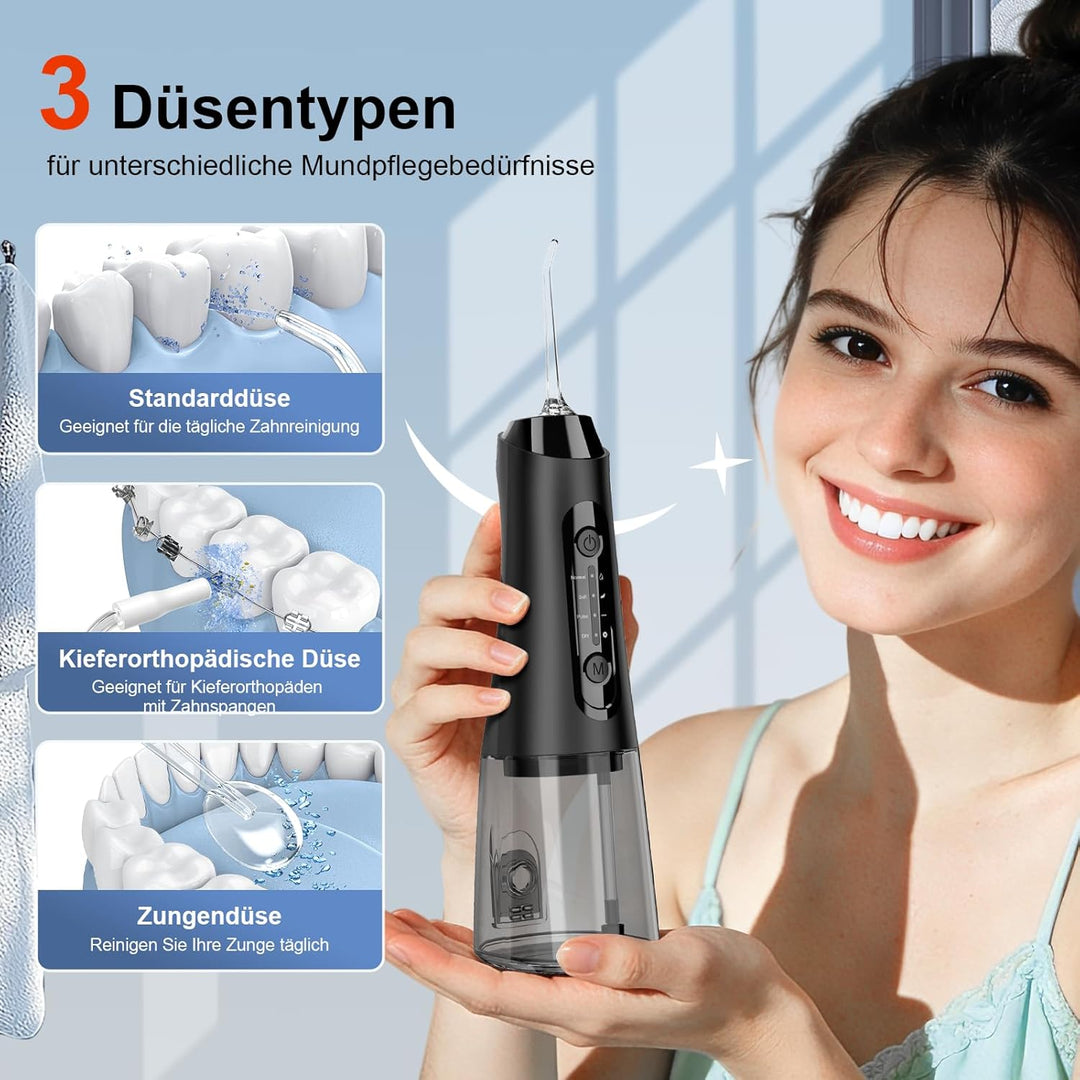 Munddusche Testsieger 2026, 320ML Wassertank IPX7 Wasserdicht, 5 Multifunktionale Jet-Tipps und 4 Mo