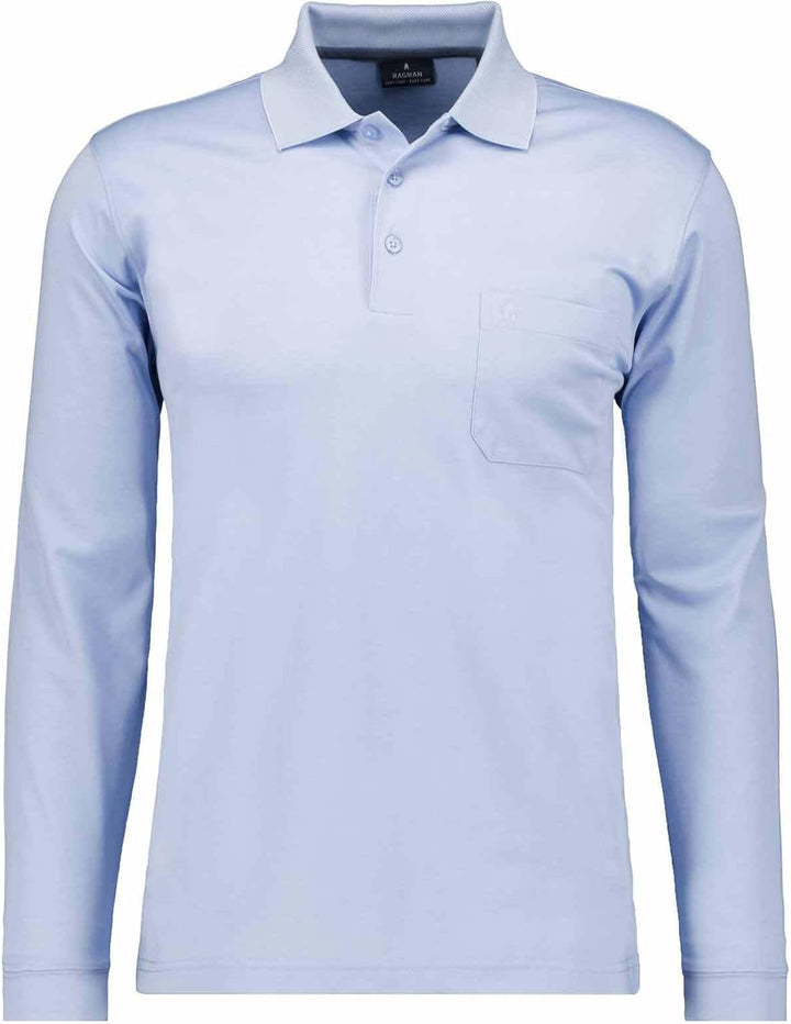 RAGMAN Herren Softknit-Polo mit Brusttasche, Langarm S Blaugrau-074, S Blaugrau-074