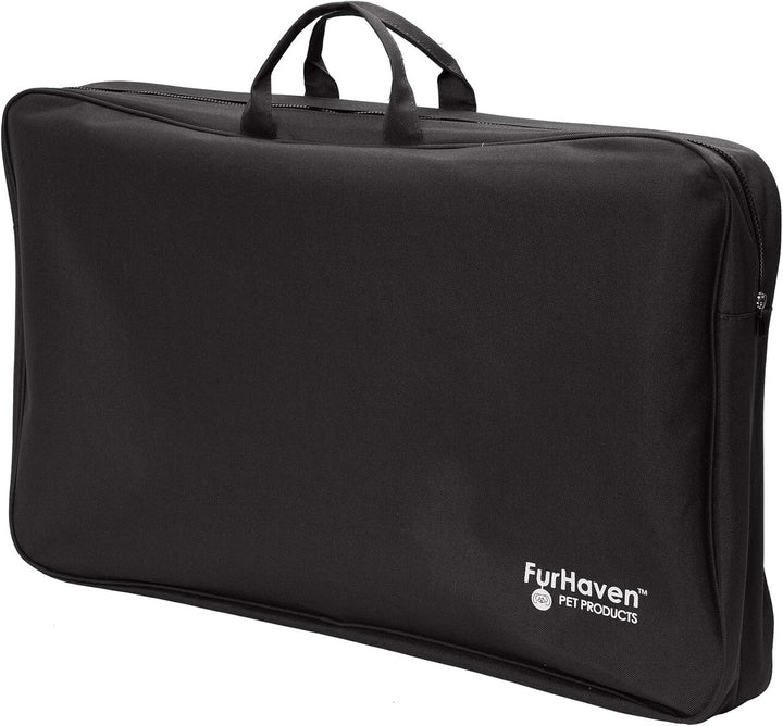 Furhaven Deluxe Multi-Panel Hard Bottom Platform Bridge Backseat Protector w/Travel Bag - Black, One