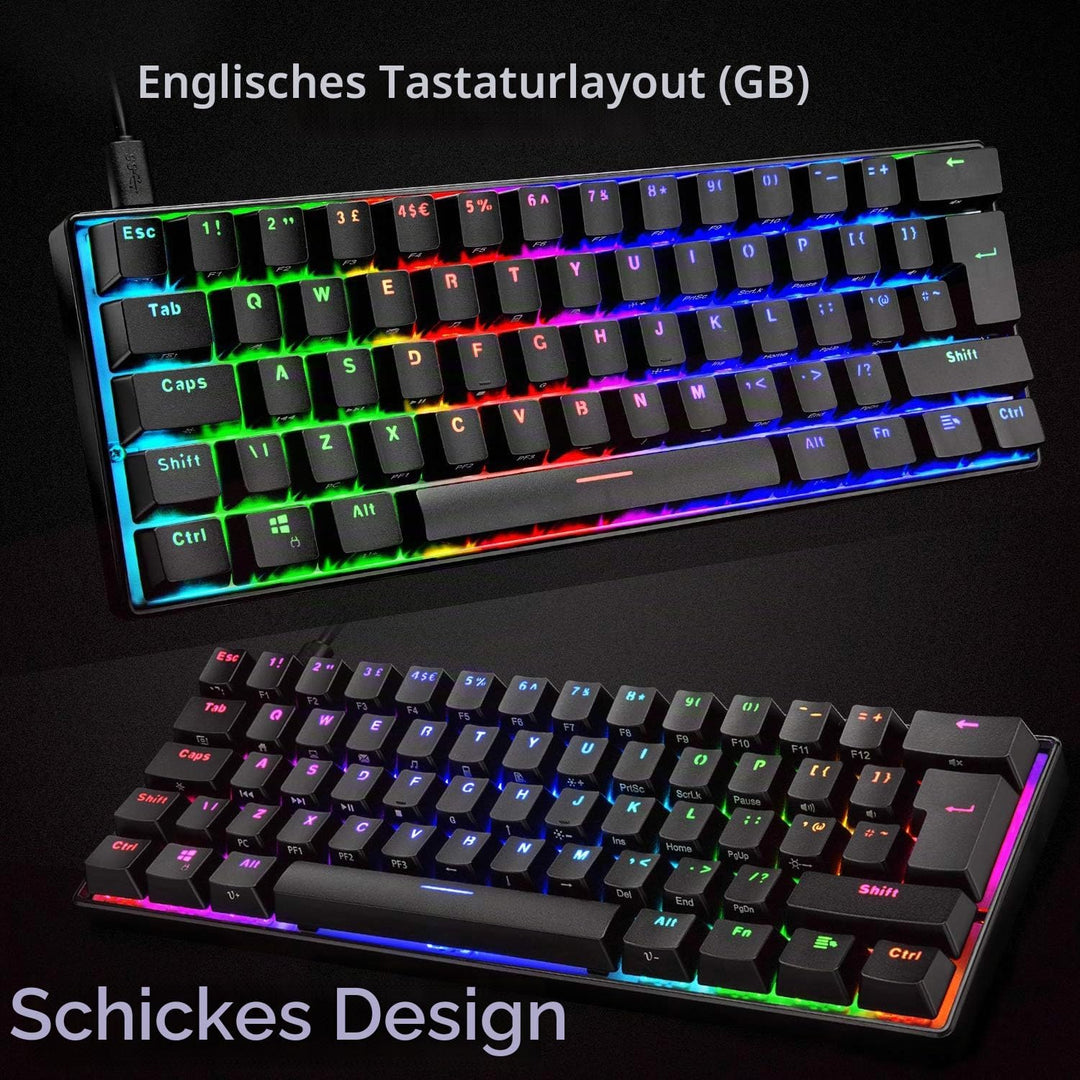MK21 Gaming-Set: 60% Mechanische Tastatur + 6400 DPI Maus + Mauspad für PS4, Xbox, PC - Schwarz/Brow