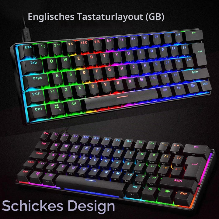 MK21 Gaming-Set: 60% Mechanische Tastatur + 6400 DPI Maus + Mauspad für PS4, Xbox, PC - Schwarz/Brow