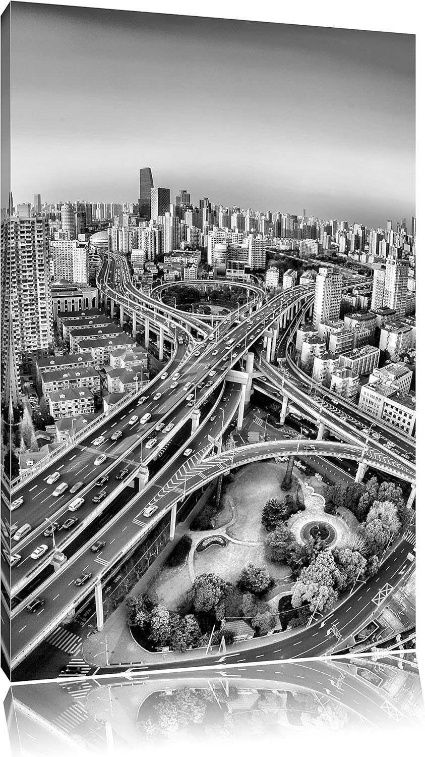 Pixxprint Blick auf Autobahn als Leinwandbild/Grösse: 100x70 / Wandbild/Kunstdruck/fertig bespannt,