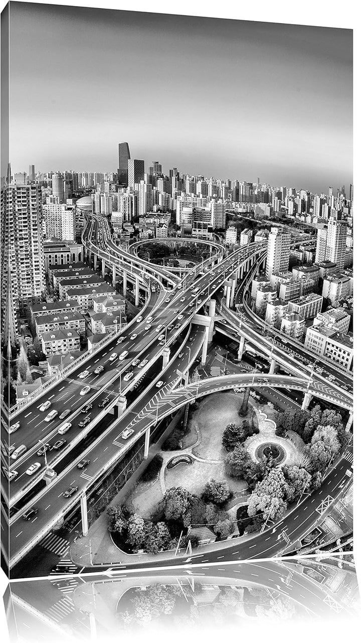 Pixxprint Blick auf Autobahn als Leinwandbild/Grösse: 100x70 / Wandbild/Kunstdruck/fertig bespannt,