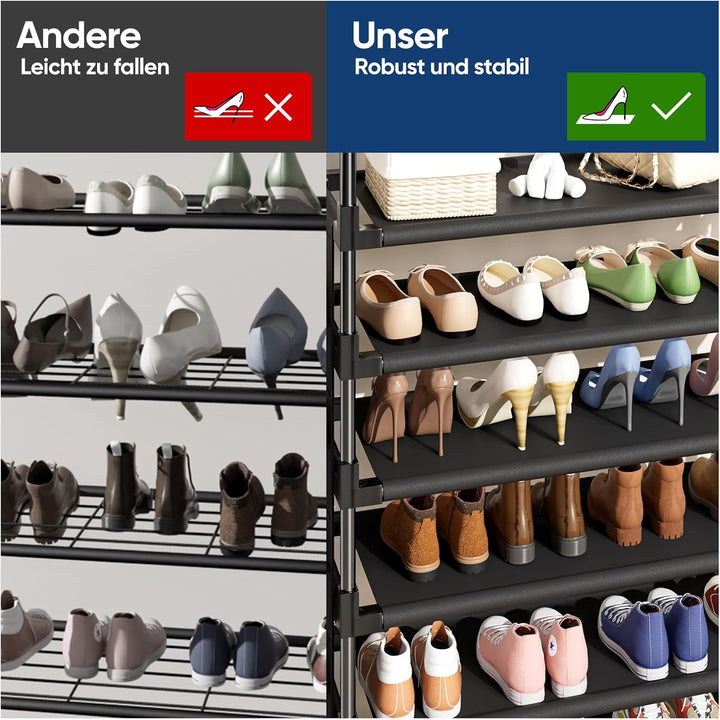 Mavivegue Schuhregal 6 Ebenen Metall, Schuhständer mit Haken und Seitentasche, Schuhaufbewahrung für