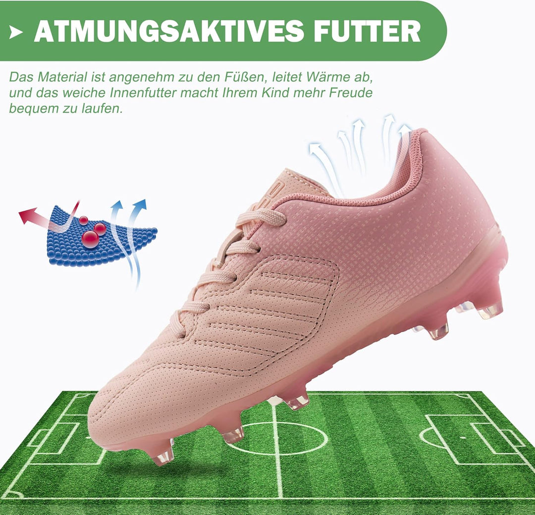 JABASIC Fussballschuhe Kinder Jungen Mädchen Sportliche Outdoor Stollenschuhe Kinder 29 EU Lt Rosa,