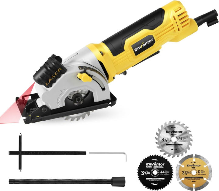 Enventor Mini Kreissäge 580W, Mini Handkreissäge mit Skalenlineal & Laserführung, 4000RPM, Einhändig