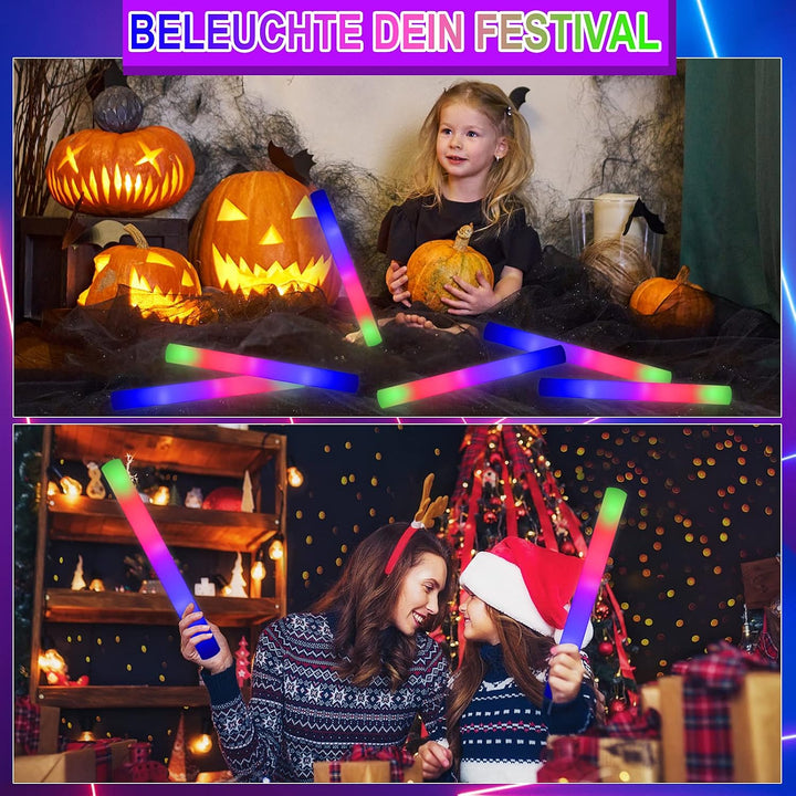 24Stück Leuchtstab LED Set,Weihnachten Mehrfarbig Schaumstoff Blinkstäbe,Knicklichter gross,Leuchten