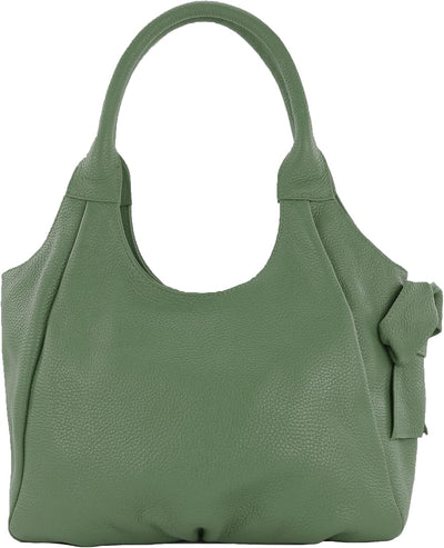 modamoda de - IT28 - ital Damen Schultertasche aus Leder Flaschengrün/Leder, Flaschengrün/Leder