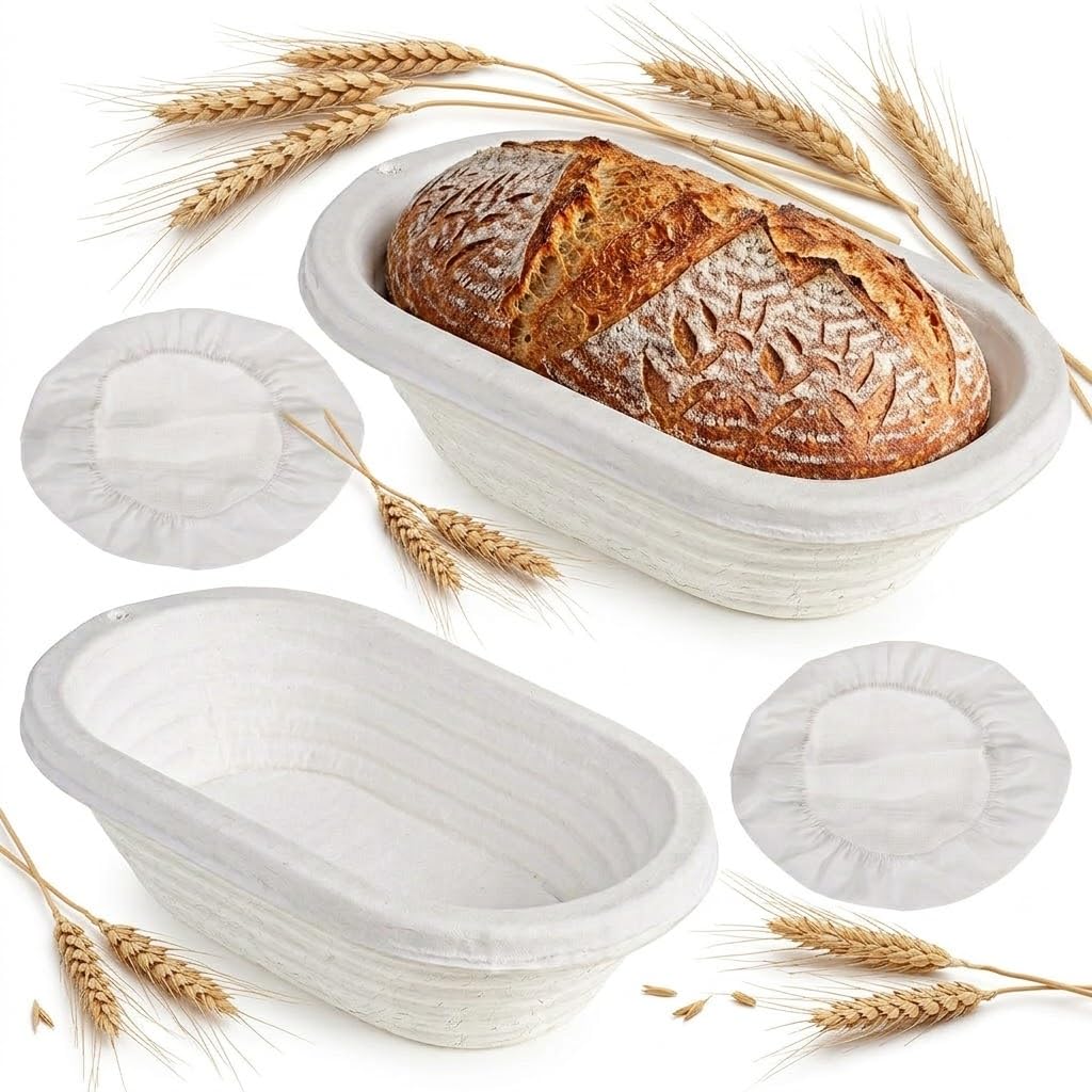 2er-Set Brotgärkörbe ovale 27cm Brotkorb zum Backen | Antihaftbeschichtete Sauerteig-Gärkörbe mit De
