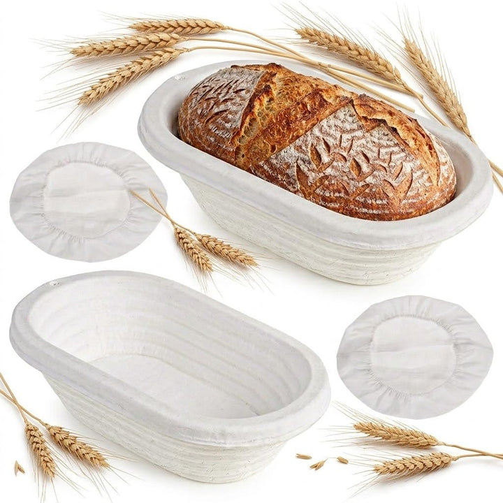 2er-Set Brotgärkörbe ovale 27cm Brotkorb zum Backen | Antihaftbeschichtete Sauerteig-Gärkörbe mit De