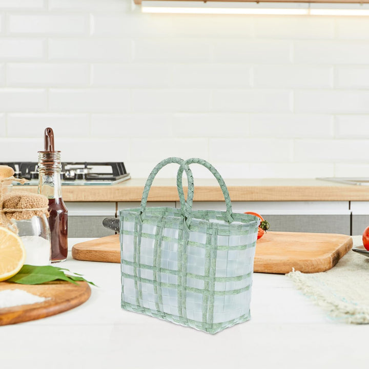 BESTonZON Korb Tasche Geflochten Mit Henkel Transparenter Jelly Bag Einkaufskorb 30X1X30Cm Leichte H