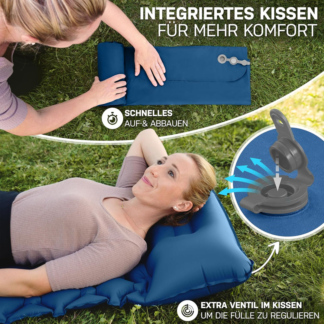 NORDBÄR® Camping Isomatte aufblasbar & Ultraleicht [mit oder ohne Kissen]| Iso Luftmatratze kleines