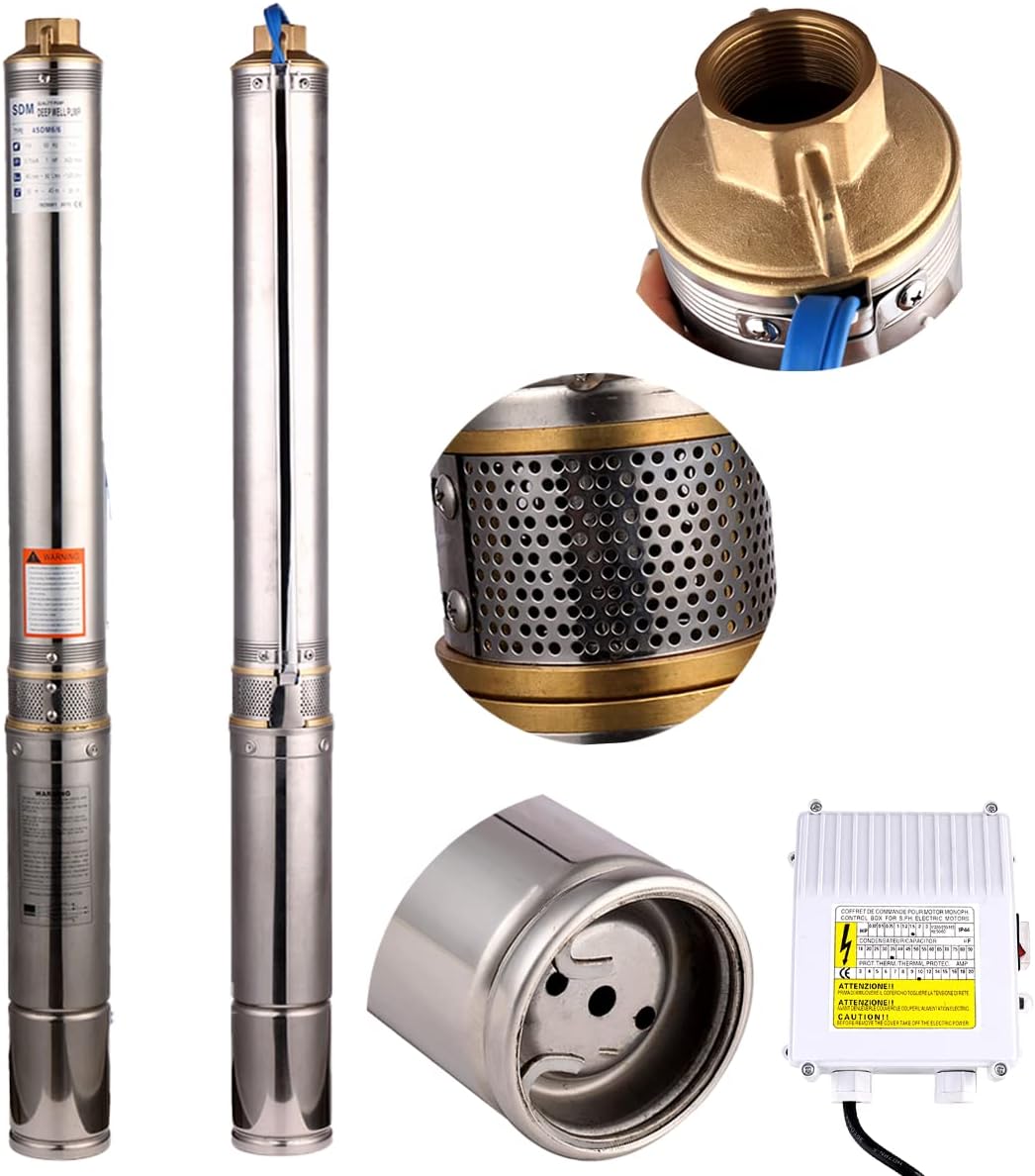 Edelstahl Tiefbrunnenpumpe Tauchpumpe 2.5 Zoll, 370W, 2800 L/H Garten/bewässerung oder Heimgebrauch