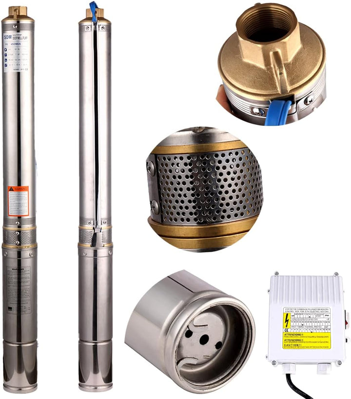 Edelstahl Tiefbrunnenpumpe Tauchpumpe 2.5 Zoll, 550W, 2800 L/H Garten/bewässerung oder Heimgebrauch