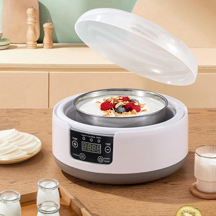 Elektrischer Joghurtbereiter, Hausgemachter Natto-Maker, Kleiner Inkubator mit Gläsern, Edelstahlein