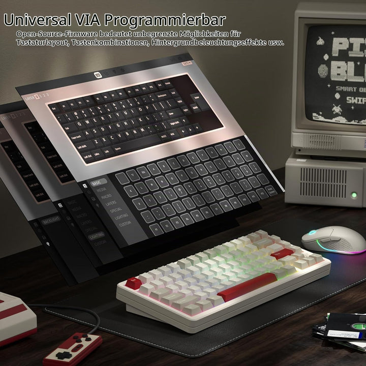 LQXQ SK75 75% Aluminium Wireless Mechanical Tastatur ANSI US, Pre-lubed POM Switches RGB Creamy Gami