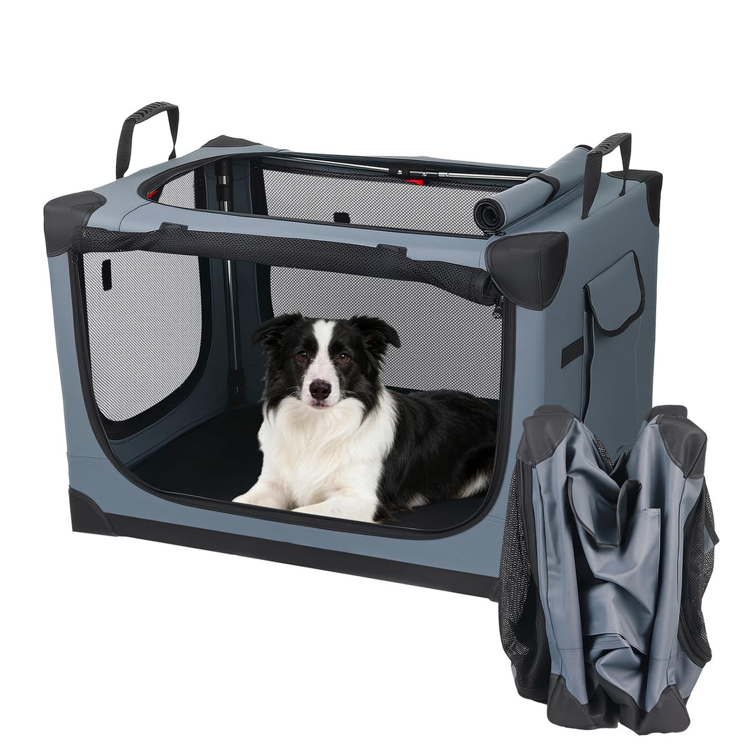 Hundebox faltbar 75x54x50 cm, Transportbox für grosse Hunde, Hundetransportbox Auto mit 4 Türen aus