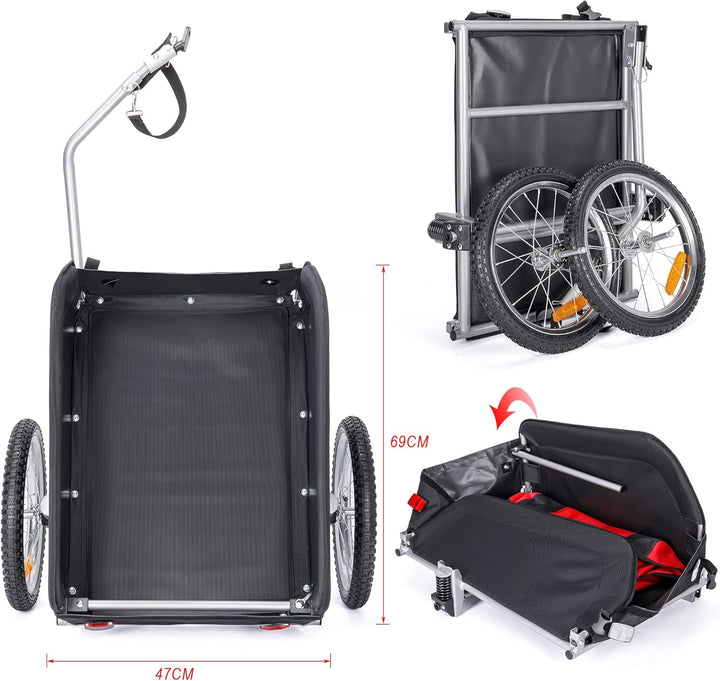 CXWXC Fahrradanhänger mit Stossdämpfer Grosser Laderaum bis 120L Tragkraft max. 88 Pfund/40KG, Klapp