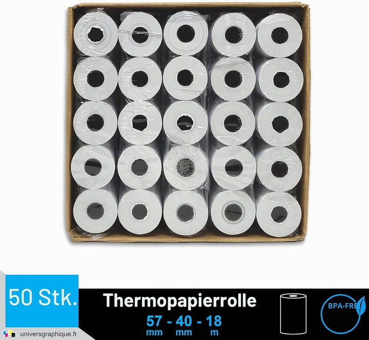 50 EC-Cash Thermorollen 57 x 40 x 12 für EC-Geräte mit Thermodrucker, Thermopapier EC-Cash Bonrolle,