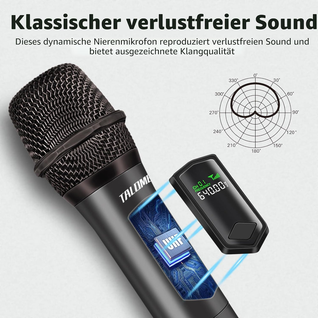 talomen Mikrofon kabellos,Drahtloses Funkmikrofon Wireless Microphone,Dual Mikrofon Kabellos Set,Han