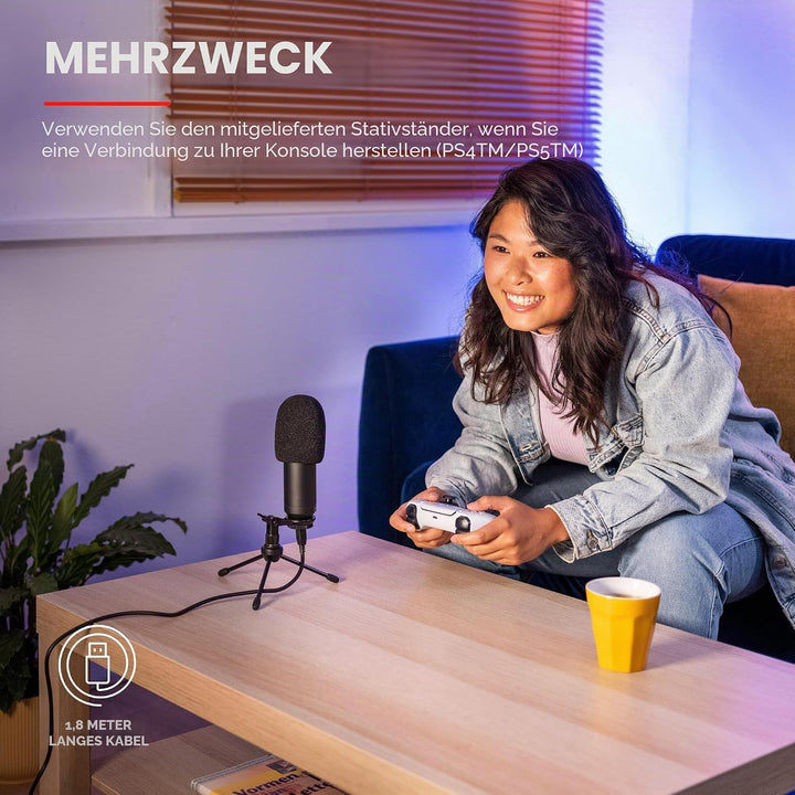Trust Gaming 22400 GXT 252 Emita Plus Studio USB Mikrofon mit Arm und Popfilter, mit Nierencharakter