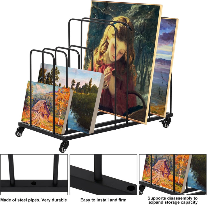 ikare Kunst-Leinwand-Aufbewahrungsregal, Kunst-Trocken-Malregal mit Rollen, verstellbare Kunstaufbew