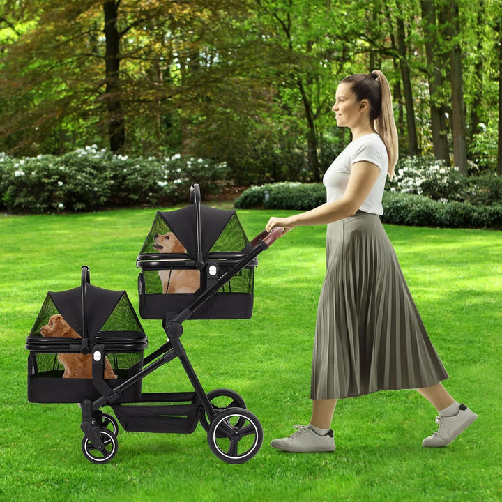 Hundewagen 3-In-1 Faltbar 22 kg Doppelstock Tiertransport | Abnehmbare Boxen, Schwenkräder, Sicherhe