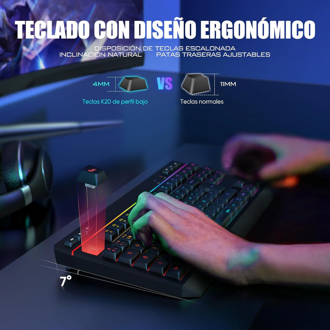 RedThunder K20 TKL Kabellose Gaming-Tastatur, einstellbare RGB-Hintergrundbeleuchtung und wiederaufl