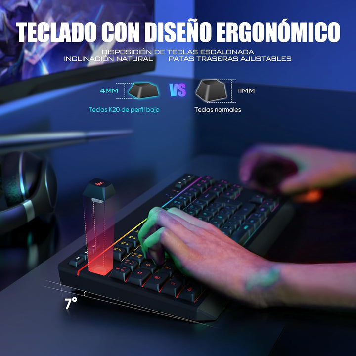 RedThunder K20 TKL Kabellose Gaming-Tastatur, einstellbare RGB-Hintergrundbeleuchtung und wiederaufl