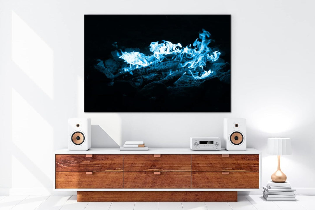 deyoli Dark heisses Lagerfeuer bei Nacht Format 100x70 Effekt: Monocrome Blau als Leinwandbild, Moti