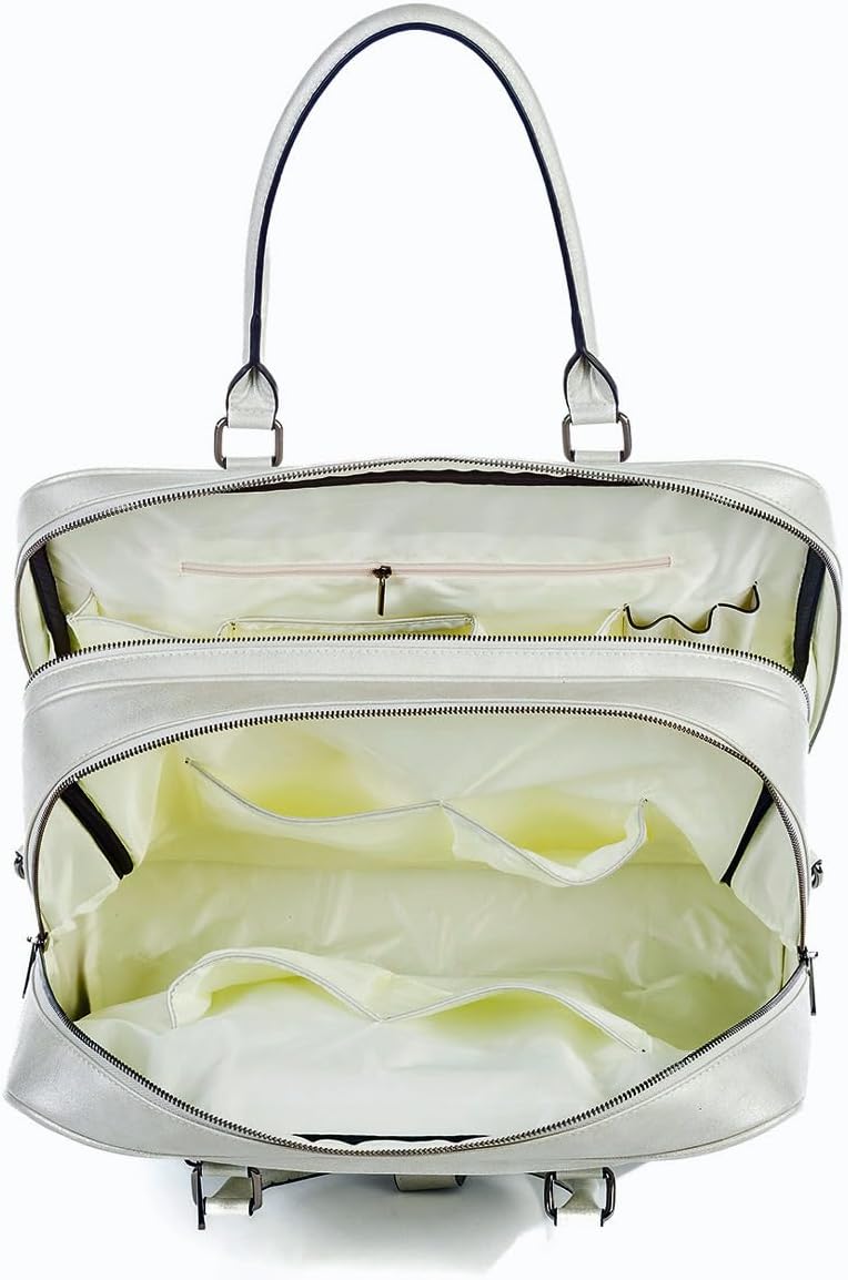 Damen rollende Aktentasche Trolley Silber-weiss, Laptoptrolley Tasche