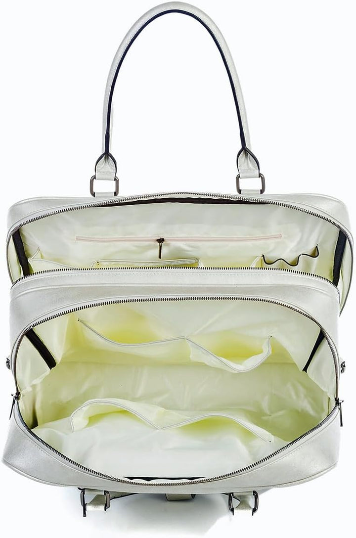 Damen rollende Aktentasche Trolley Silber-weiss, Laptoptrolley Tasche